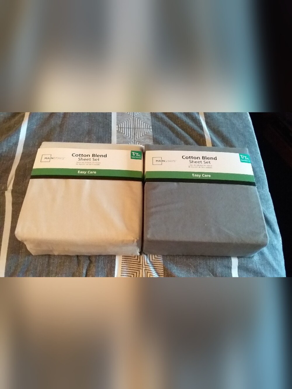 Main Stays Twin / Twin XL Sheet Sets Bundle of 2 New Tan and Gray NIP Mainstays